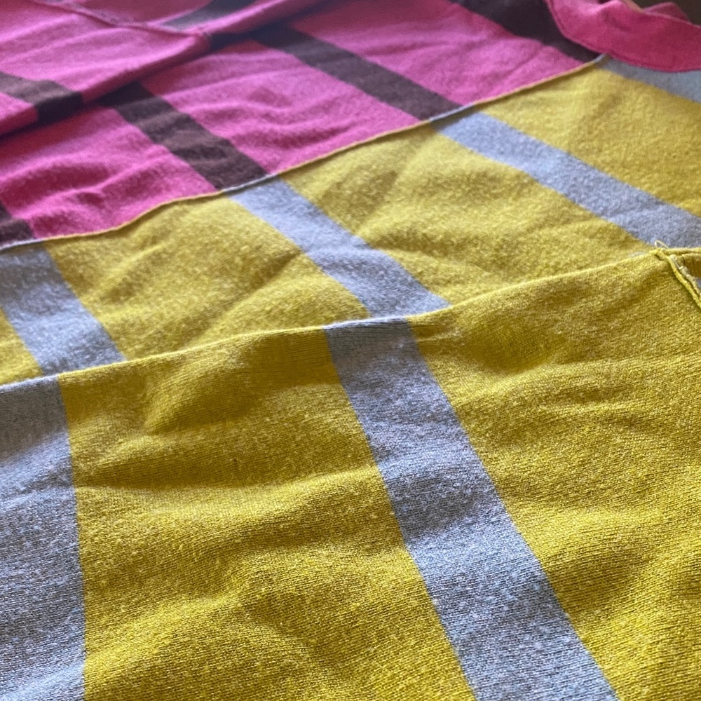 $128 Free People Colorblock Striped Crewneck Sweater - Hot Pink & Lemon - Picture 7 of 7